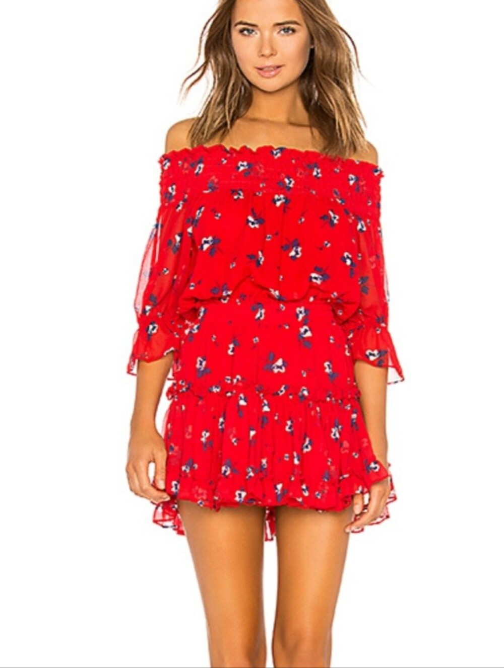 Misa Darla Off Shoulder Cinch Waist Red Dress From Revolve